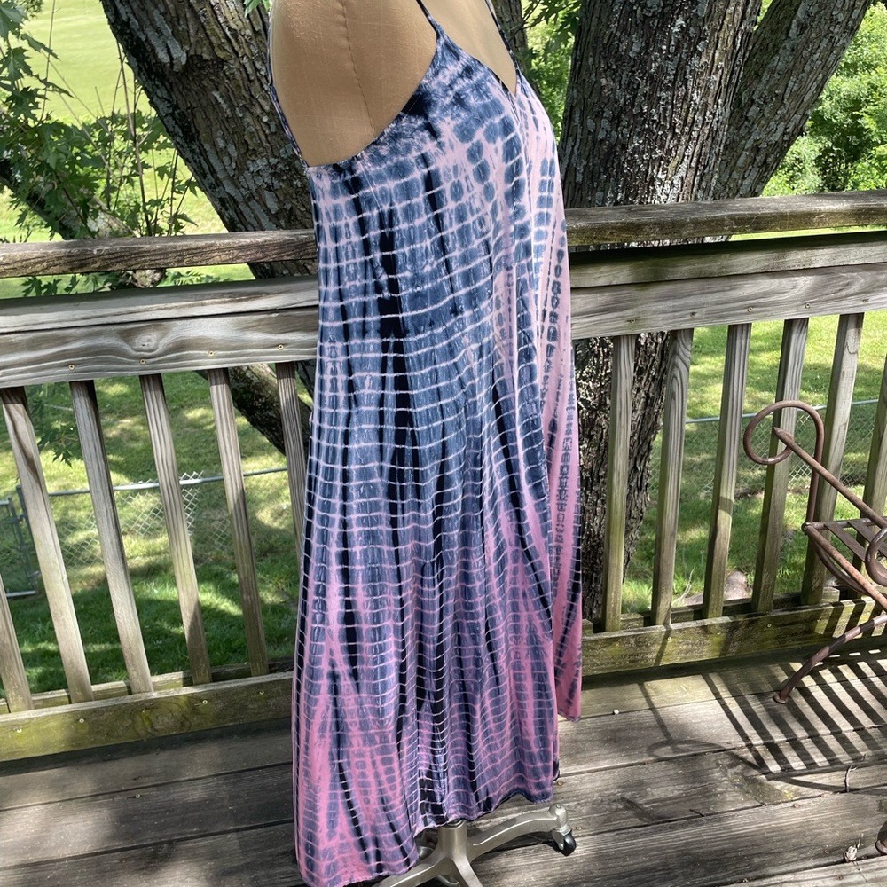 Mystree Boho Style Pink and Blue Tie-Dye Maxi Dress S - Picture 2 of 10